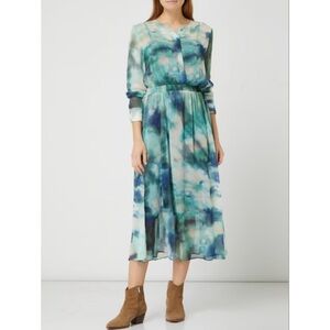 Marc O’Polo Denim Watercolour Blue Tie Dye Midi Flowy Dress Extra Small